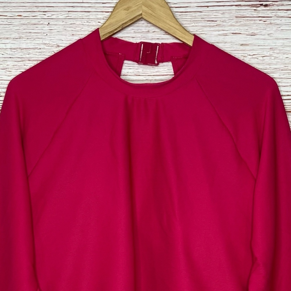 New J Crew Active Ribbed Long Sleeve One Piece Swim Suit in Wild Hibiscus Sz 20 - Picture 8 of 16